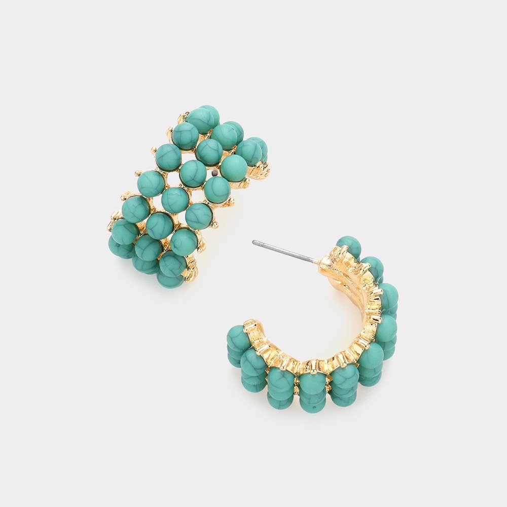 NWT/New Simulated Turquoise Beaded Cluster  Hoop Earrings by “ruff-skch” - NYC